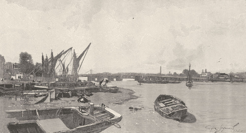 LONDON. Old Battersea bridge, 1890 1901 antique vintage print picture